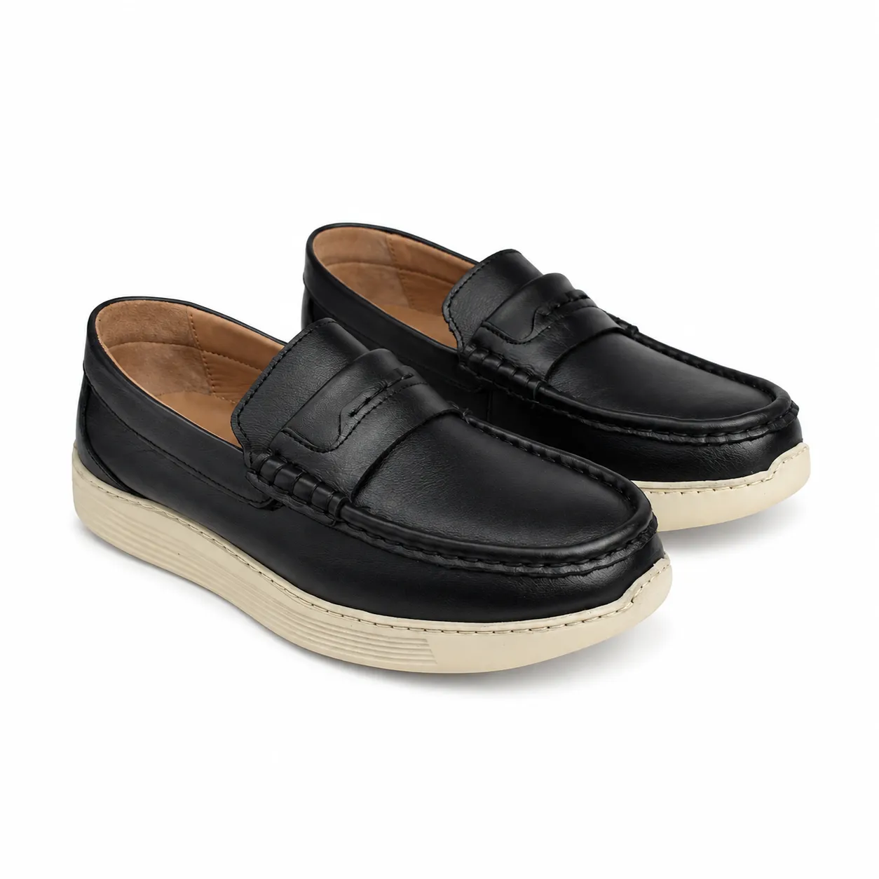 Moccasin pour homme confort R113 noir/beige cuir  miniature